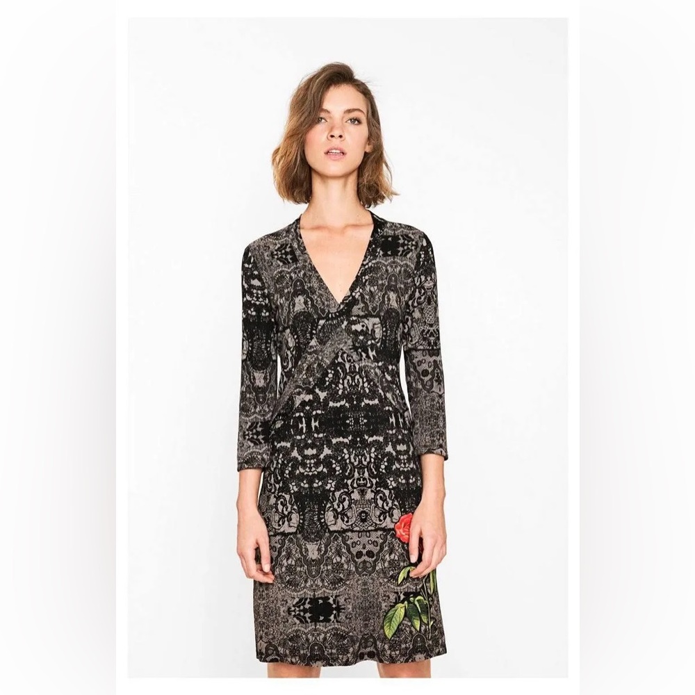 Desigual Black and Red Patterned Dress